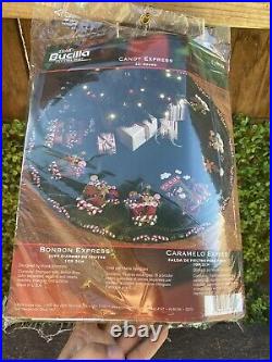 CANDY EXPRESS TRAIN Felt Christmas Tree Skirt Kit Bucilla Original Factory New