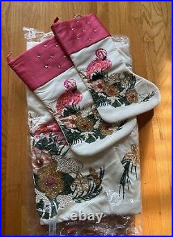 Celerie Kemble Christmas Holiday FLAMINGO Beaded Tree Skirt & Stocking Set NEW