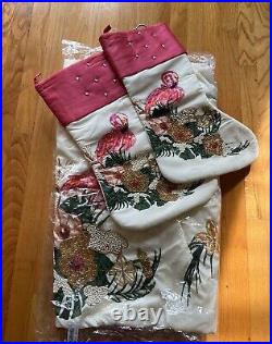 Celerie Kemble Christmas Holiday FLAMINGO Beaded Tree Skirt & Stocking Set NEW