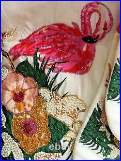 Celerie Kemble Christmas Holiday Flamingo Beaded Tree Skirt & 2 Stocking Set NWT