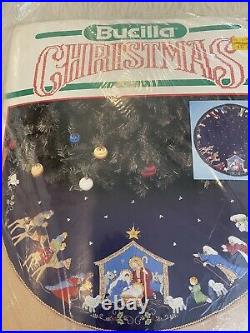 Christmas BUCILLA Felt Applique TREE SKIRT Kit, NATIVITY, 82720, BLUE Felt, Size 43