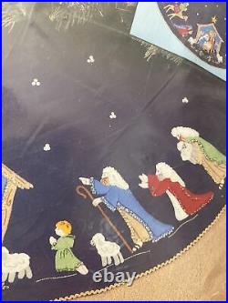 Christmas BUCILLA Felt Applique TREE SKIRT Kit, NATIVITY, 82720, BLUE Felt, Size 43