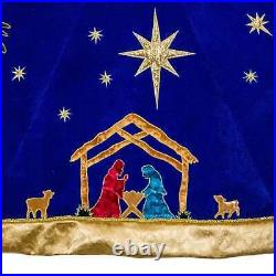 Christmas Nativity Scene Tree Skirt Fabric Mary Joseph Baby Jesus Ts0270