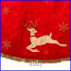 Christmas Reindeer Tree Skirt Fabric Showflakes Antlers Ts0252