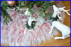 Christmas Round Red White Tree Skirt 5' Shaggy Luxury Home
