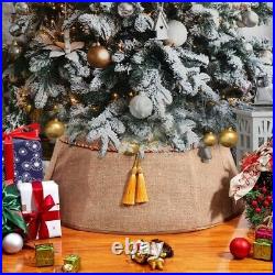 Christmas Tree Collar 25 Inch-Large Burlap Tree Skirt with Tassels, Easy Seat Up