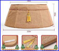 Christmas Tree Collar 25 Inch-Large Burlap Tree Skirt with Tassels, Easy Seat Up