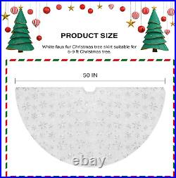 Christmas Tree Skirt, 50 Inches Faux Fur Tree Skirt with Silver Snowflake Sequin