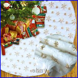 Christmas Tree Skirt, 72 Inch Gold Snowflake White Christmas Tree Decorations I
