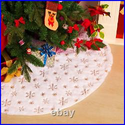 Christmas Tree Skirt, 72 Inch Gold Snowflake White Christmas Tree Decorations I