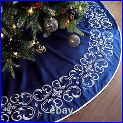 Christmas Tree Skirt, 72 Inch Large Velvet Fur Plush Blue Tree Skirt, Xmas Tree