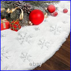 Christmas Tree Skirt, 72 Inch Silver Snowflake White Christmas Tree Decorations
