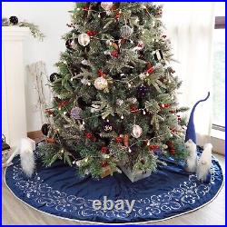 Christmas Tree Skirt, 72 inch Large Velvet Fur Plush Blue Tree Skirt, Xmas Tr
