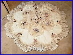 Christmas Tree Skirt Beautifully Handmade with Lace, Roses, Pearls and Ribbons
