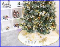 Christmas Tree Skirt Christmas Decorations 48 Inch Cream/Gold Santa and Sta