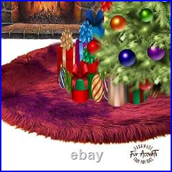 Christmas Tree Skirt Decoration Shaggy Faux Fur Round Handmade USA Fur Accents