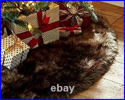Christmas Tree Skirt Faux Fur Brown Shaggy 60 Diameter