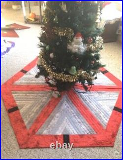 Christmas Tree Skirt, Quilted 61 Hexagon Christmas Decor, Handmade