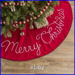 Christmas Tree Skirt, Red, Embroide, Floor Mat Xmas Home Decor, Spot Clean Only