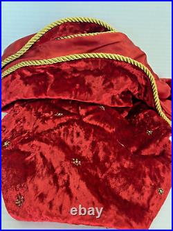 Christmas Tree Skirt VTG 60s/70s Made in India Dark Red withBeads and Embroidery