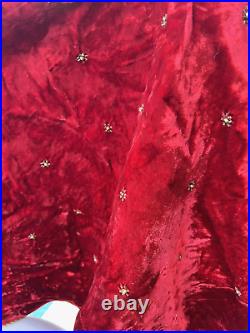 Christmas Tree Skirt VTG 60s/70s Made in India Dark Red withBeads and Embroidery