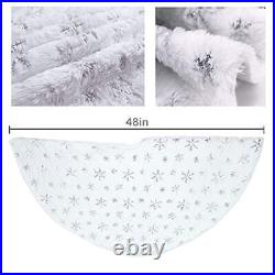 Christmas Tree Skirt, Voyoly 48 Inch Silver Snowflake White Christmas Tree
