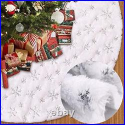 Christmas Tree Skirt, Voyoly 48 Inch Silver Snowflake White Christmas Tree