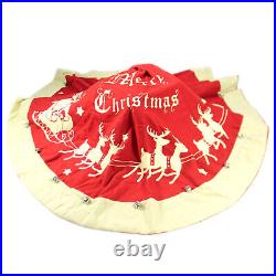 Christmas Vintage Tree Skirt Large Cotton Bells Santa Sleigh 16557