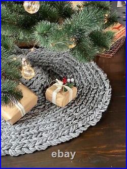 Christmas tree skirt Giant knit, chunky knit gray Christmas tree