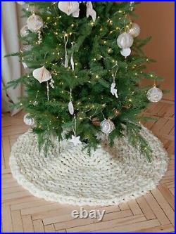Christmas tree skirt Giant knit, chunky knit gray red champagne Christmas tree