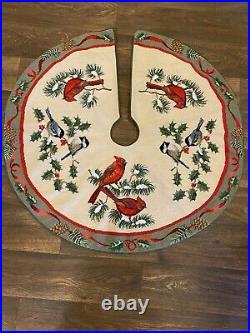 Colorful Needlepoint TREE SKIRT with CARDINALS and CHICKADEES Free Shipping