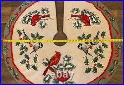 Colorful Needlepoint TREE SKIRT with CARDINALS and CHICKADEES Free Shipping