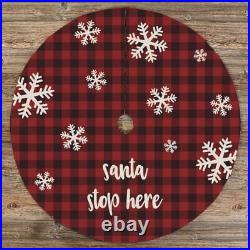 Country Plaid Personalized Christmas Tree Skirt Polyester with Velvet Back 52Diam
