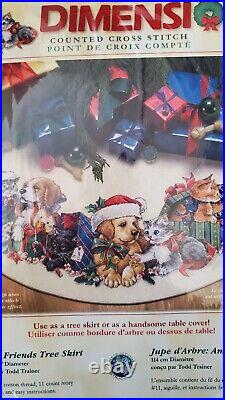 Cross Stitch Tree Skirt Kit Frisky Friends Dog & Cat Christmas Dimensions NEW