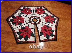 Custom Poinsettia Stained Glass Style Christmas 54 inch Tree Skirt Hand Quilted