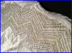 Cynthia Rowley Hand Beaded IVORY Velvet with Silver & WH CHRISTMAS Tree Skirt 52