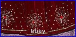 Dillard Beaded Handcrafted Christmas Tree Skirt Red Wine Gold Trim Jeweled New