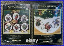 Dimensions Gold Collection Windswept Santa Ornaments Tree Skirt Table Cover Xmas