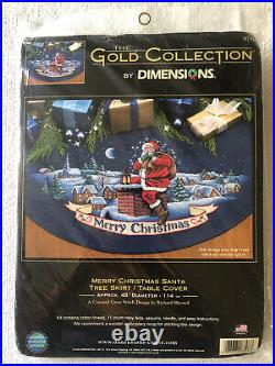 Dimensions Gold Merry Christmas Santa Tree Skirt/Table Cover Cross Stitch #8796