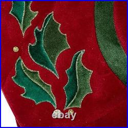 Embroidered Metallic Holly Scalloped Velvet Christmas Tree Skirt, 48, Red