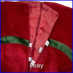 Embroidered Metallic Holly Scalloped Velvet Christmas Tree Skirt, 48, Red