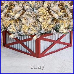 Galvanized Corrugated Metal Wooden Box Collar Stand Cover Christmas Tree
