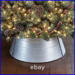 Galvanized Metal Christmas Tree Collar Decorations, 26 D, Silver