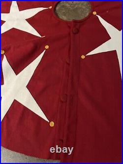 Garnet Hill Christmas Tree Skirt Wool Appliqués Buttons Red, White Star
