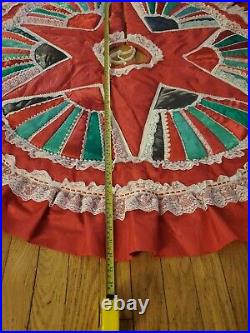Geometric Star Satin Beaded Lace Stuffed Handmade Christmas Tree Skirt Htf Vtg