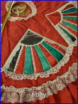 Geometric Star Satin Beaded Lace Stuffed Handmade Christmas Tree Skirt Htf Vtg