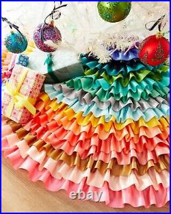 Glitterville Tree Skirt with Multi Color Satin Ruffles