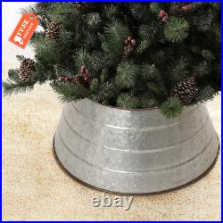 Glitzhome Rustic Galvanized Metal Tree Collar, Metal Tree Skirt for Christmas De