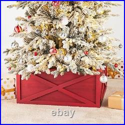Glitzhome Wooden Box Collar Stand Cover Christmas Tree Skirt 22 L Red