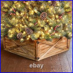 Glitzhome Wooden Box Collar Stand Cover Christmas Tree Skirt, 26 L, Natural